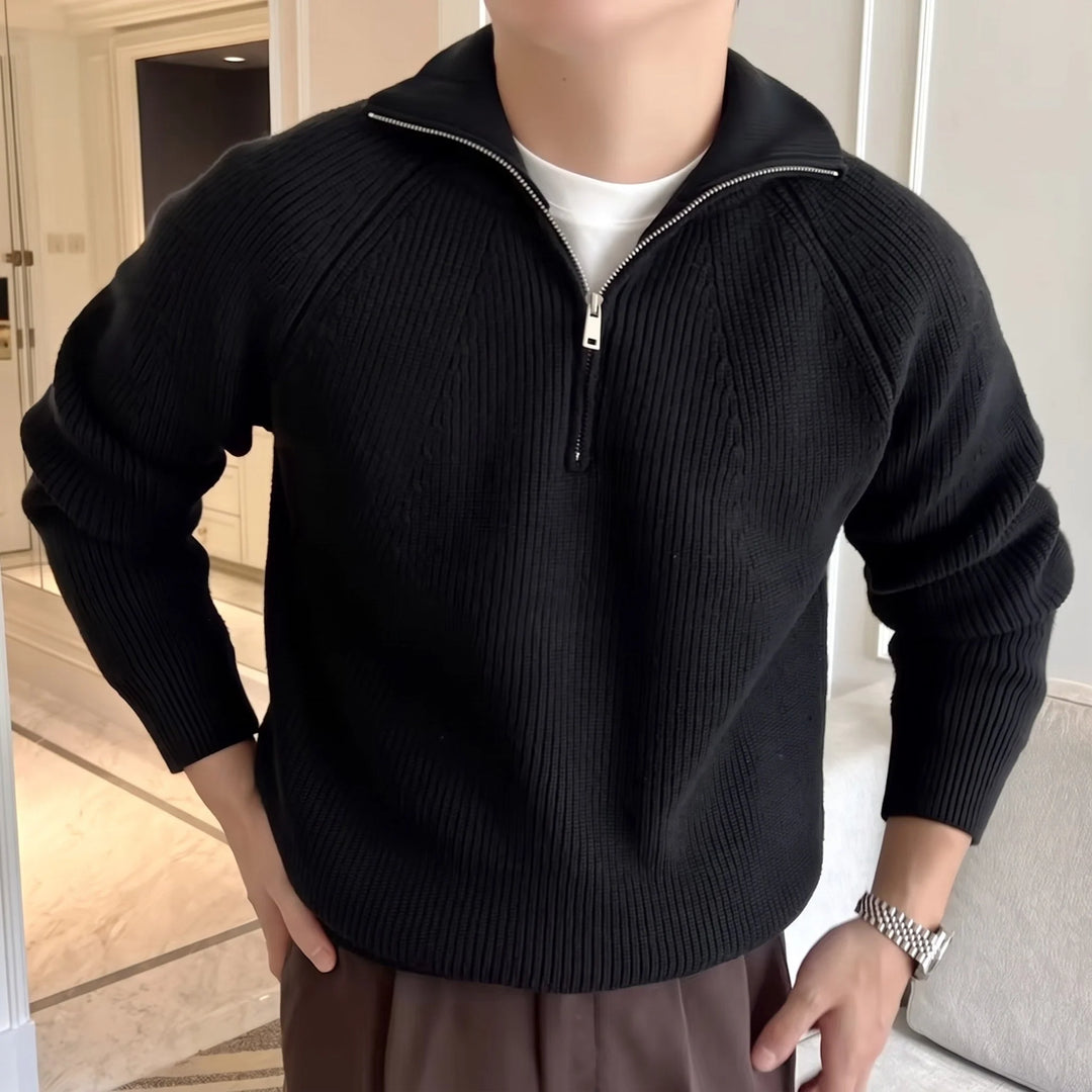 Toby | Men's Ribbed High Collar Knit Quarter Zip