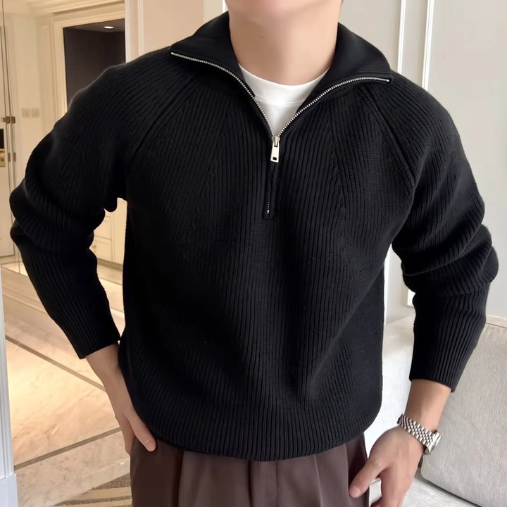 Toby | Men's Ribbed High Collar Knit Quarter Zip