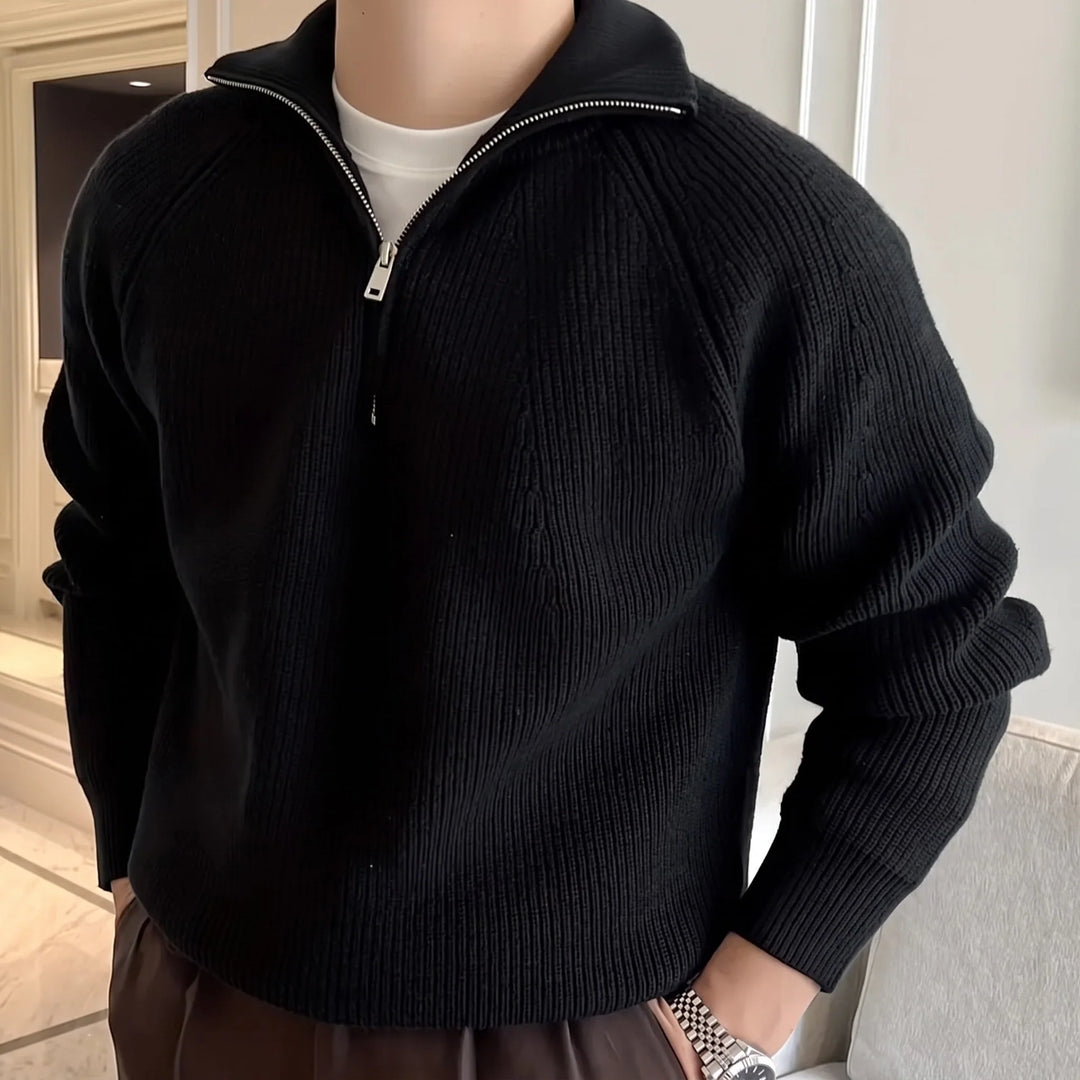 Toby | Men's Ribbed High Collar Knit Quarter Zip