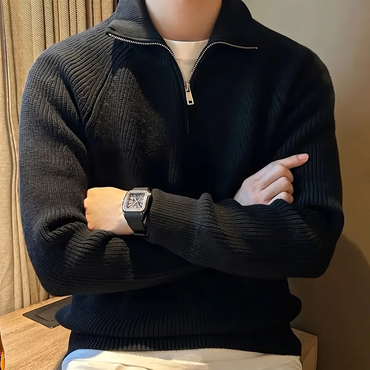 Toby | Men's Ribbed High Collar Knit Quarter Zip