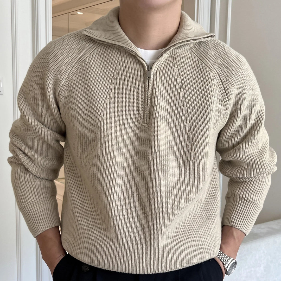 Toby | Men's Ribbed High Collar Knit Quarter Zip