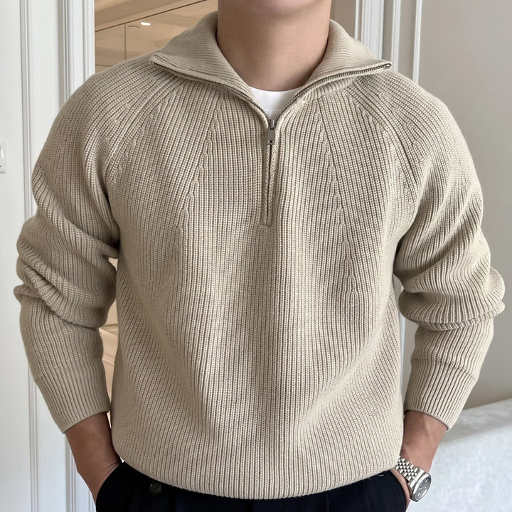 Toby | Men's Ribbed High Collar Knit Quarter Zip