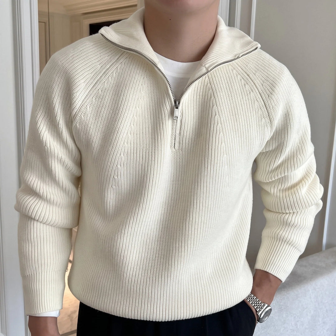 Toby | Men's Ribbed High Collar Knit Quarter Zip