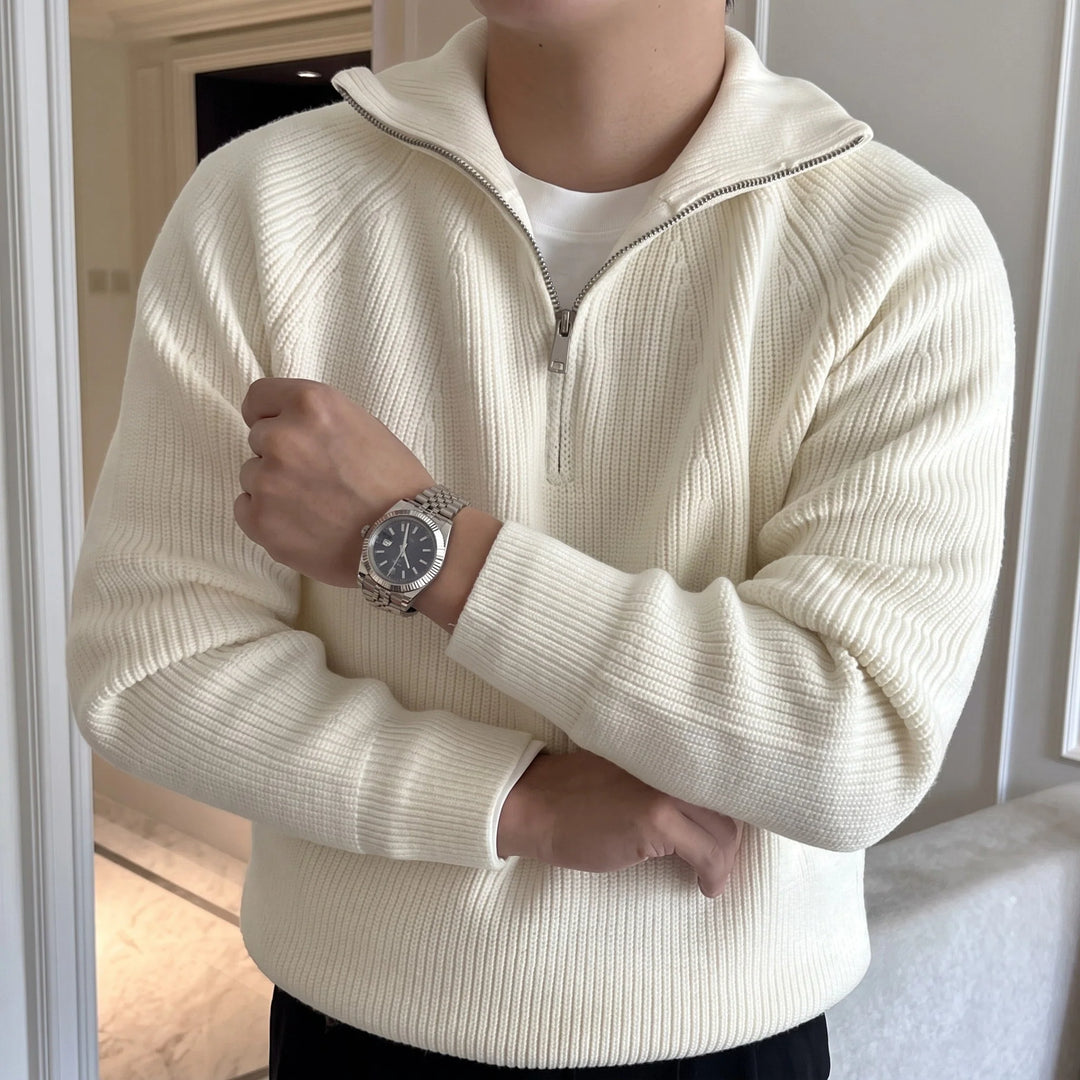 Toby | Men's Ribbed High Collar Knit Quarter Zip