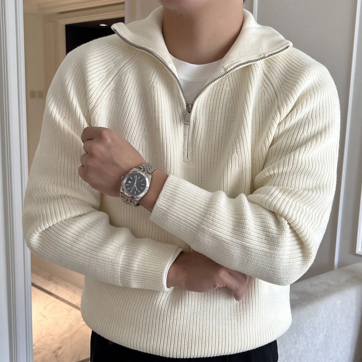 Toby | Men's Ribbed High Collar Knit Quarter Zip