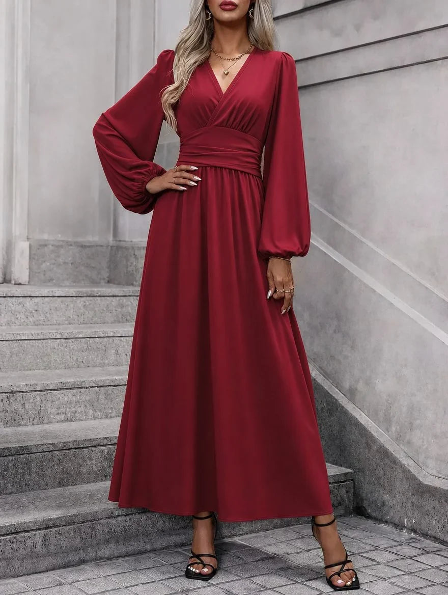 Trisha | Women's V-Neck Long-Sleeve Midi Dress