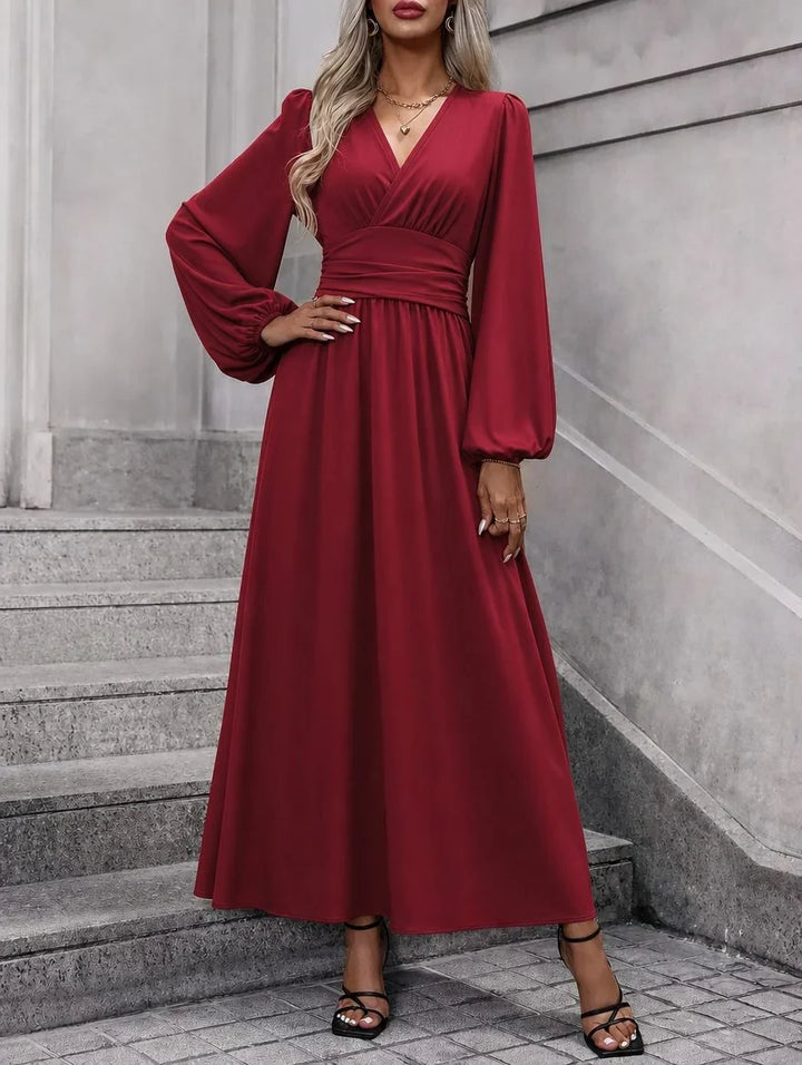 Trisha | Women's V-Neck Long-Sleeve Midi Dress