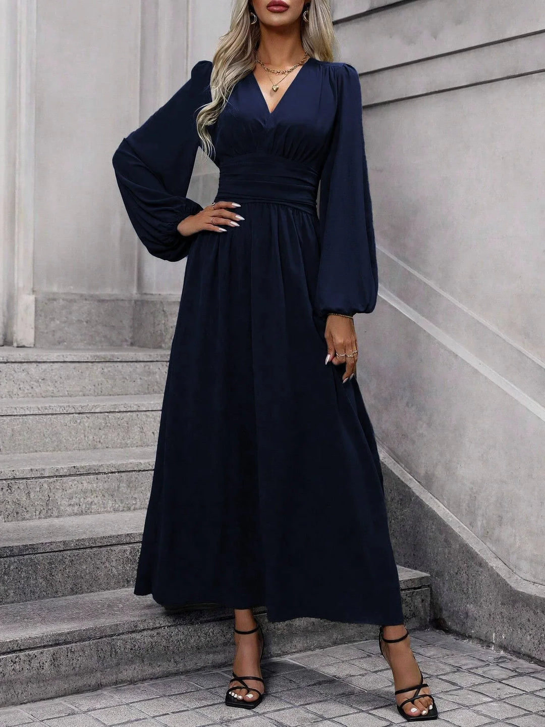 Trisha | Women's V-Neck Long-Sleeve Midi Dress