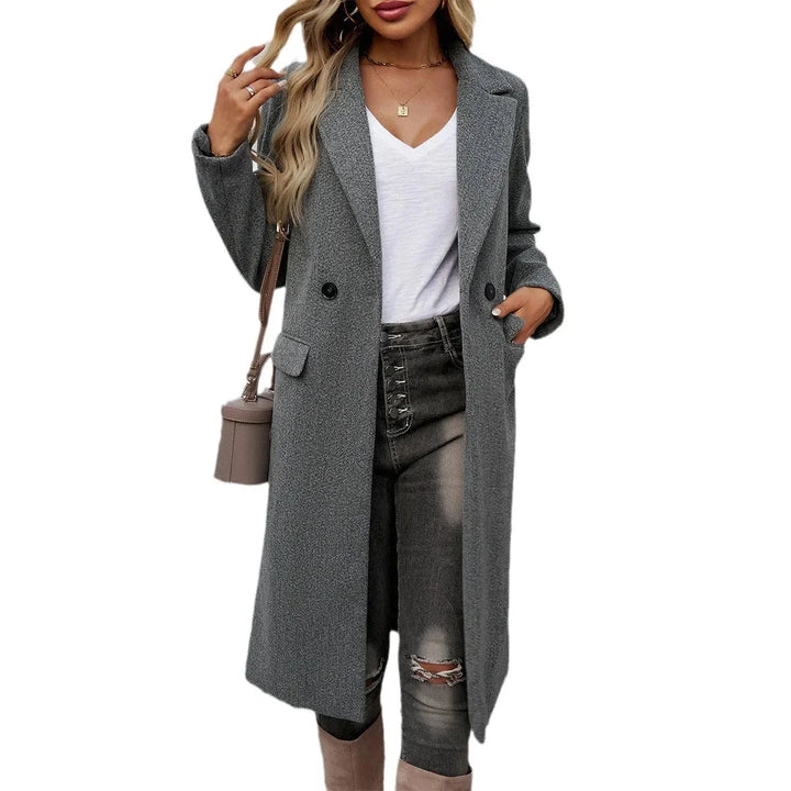 Vera | Women's Long Coat Double Breasted Wide Lapel