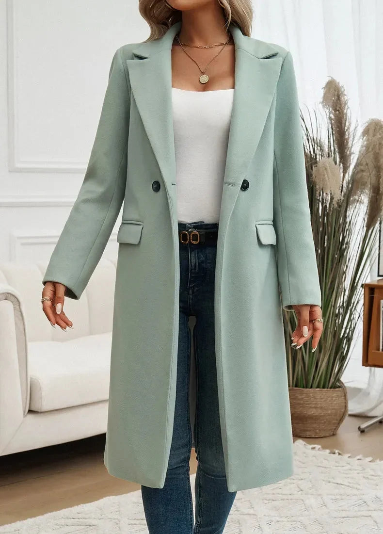 Vera | Women's Long Coat Double Breasted Wide Lapel