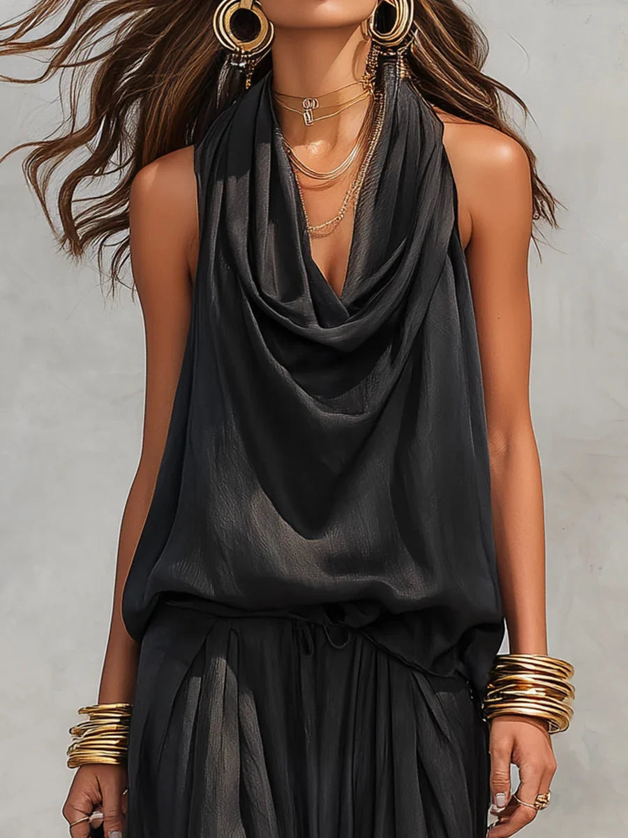 Vicki | Women's Draped Halter Two-Piece Set