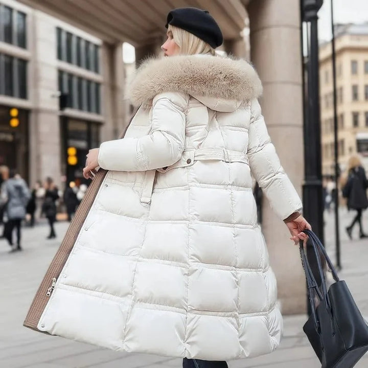 Viola | Women's Belted Faux Fur Hood Long Winter Parka