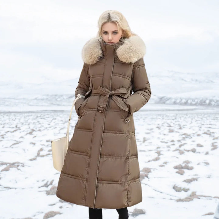 Viola | Women's Belted Faux Fur Hood Long Winter Parka