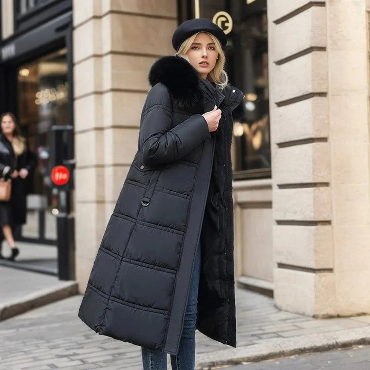 Viola | Women's Belted Faux Fur Hood Long Winter Parka
