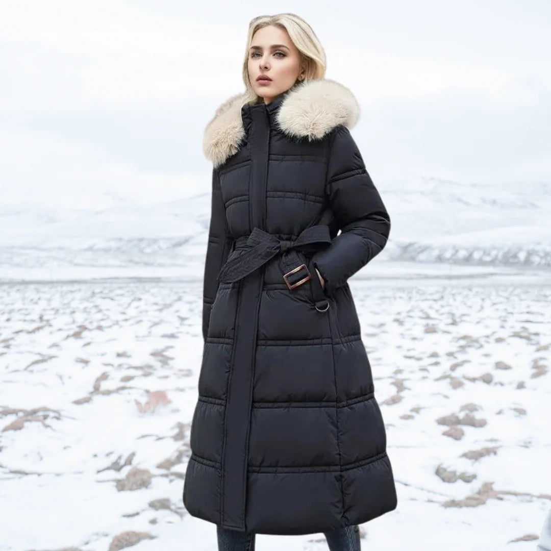 Viola | Women's Belted Faux Fur Hood Long Winter Parka
