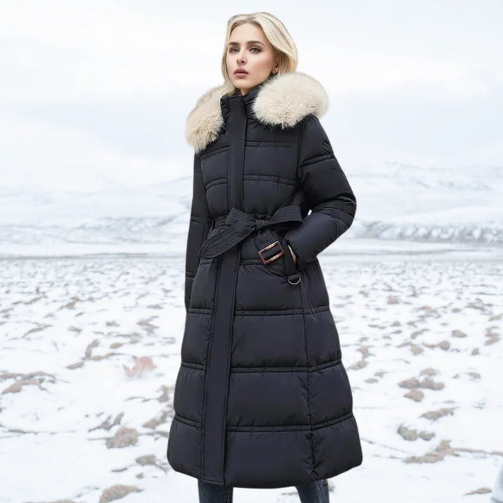 Viola | Women's Belted Faux Fur Hood Long Winter Parka