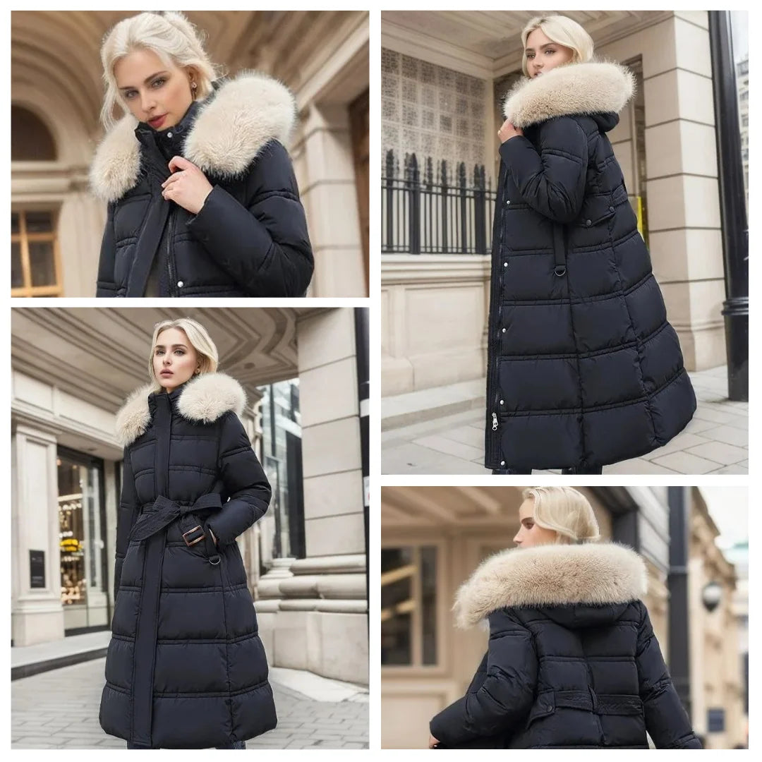 Viola | Women's Belted Faux Fur Hood Long Winter Parka