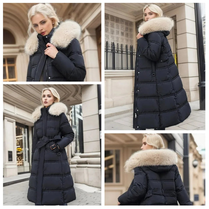 Viola | Women's Belted Faux Fur Hood Long Winter Parka