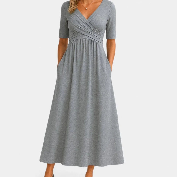 Virginie | Women's V-Neck Empire-Waist Midi Dress