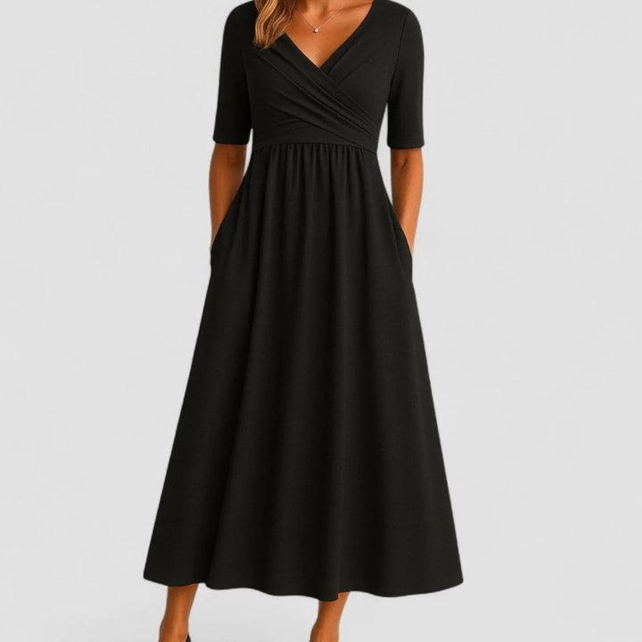 Virginie | Women's V-Neck Empire-Waist Midi Dress