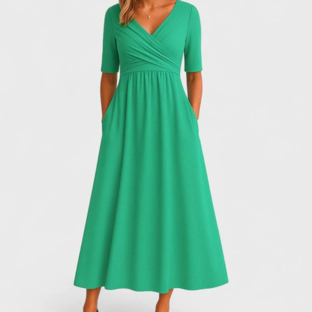 Virginie | Women's V-Neck Empire-Waist Midi Dress