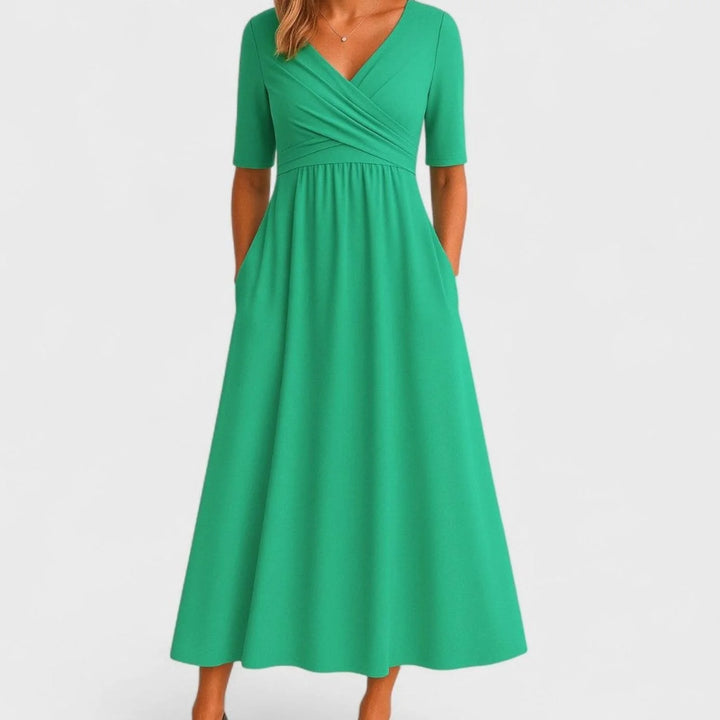 Virginie | Women's V-Neck Empire-Waist Midi Dress