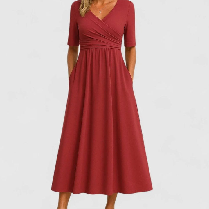Virginie | Women's V-Neck Empire-Waist Midi Dress