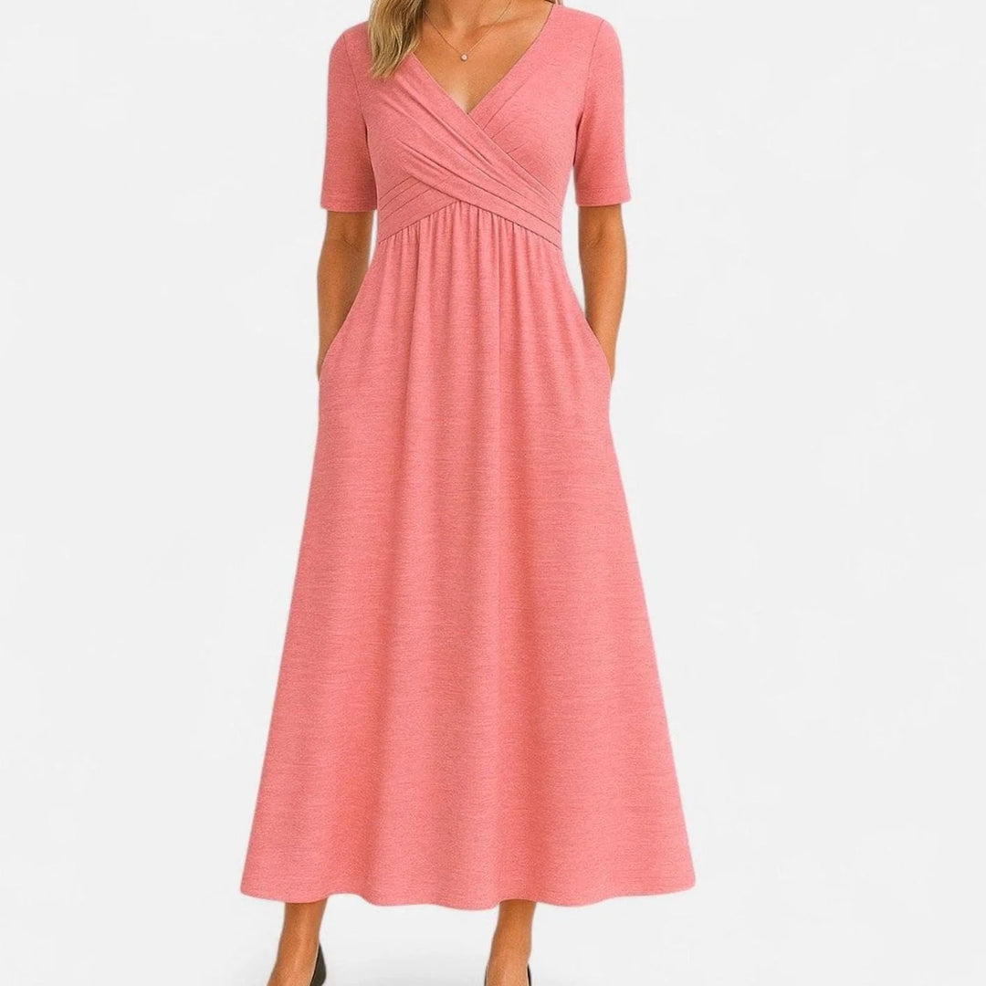 Virginie | Women's V-Neck Empire-Waist Midi Dress
