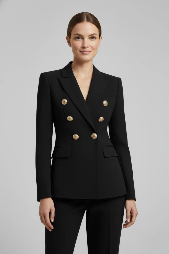 Willa | Women's Double Breasted Gold Button Suit Jacket