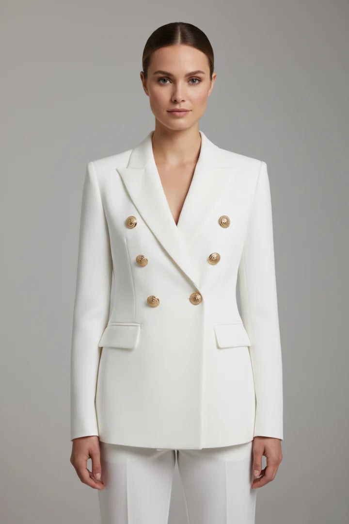 Willa | Women's Double Breasted Gold Button Suit Jacket
