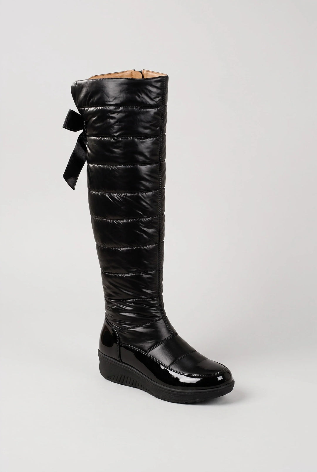 Wilma | Women's Quilted Bow Back Flat Knee High Boots