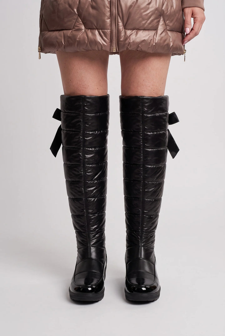 Wilma | Women's Quilted Bow Back Flat Knee High Boots
