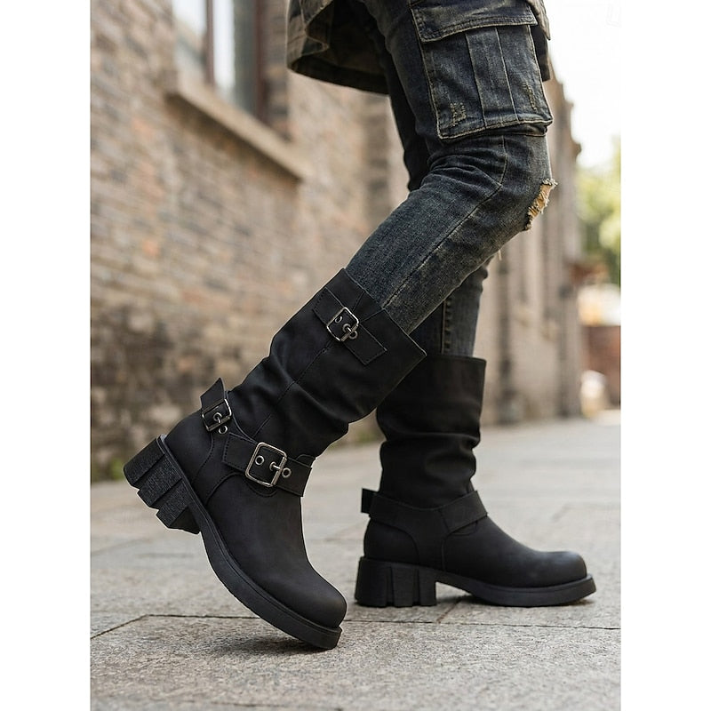 Sylvia | Buckle-Detail Mid-Calf Biker Boots