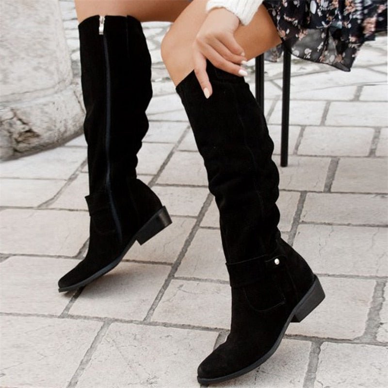 Yara | Effortless Women's Knee-High Boots with Slouch Silhouette and Low Block Heel