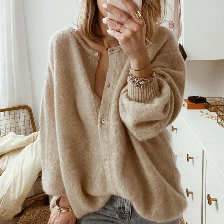 Zara | Women's Oversized Button Front Brown Cardigan Sweater